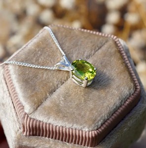 Natural Peridot Oval Pendant Necklace 925 Sterling <b>Silver</b> Green Gemstone Jewelry Dainty Minimalist Anniversary Gift for Women - Product Image 5