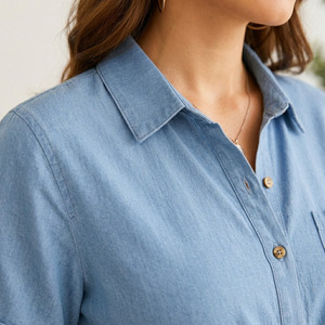 Robe chemise en chambray de maternité, longueur mi-mollet, manches courtes, coupe trapèze ample, respirante, pour femme, idéale pour l'été - Product Image 3