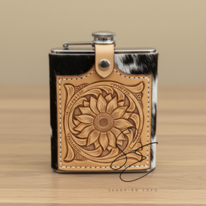 Funda de cuero repujado vintage para petaca de acero inoxidable, con grabado floral, portátil, para whisky, regalo para hombres - Product Image 1