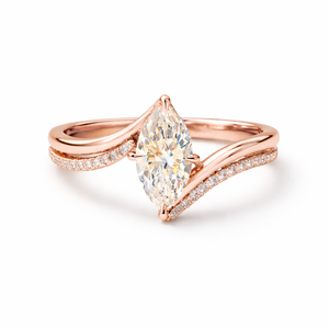 Bague de fiançailles unique 1,5 carat en diamant de laboratoire, or massif 14 carats, style Bypass Marquise Rapture avec bande pavée ondulée, ensemble de bagues de mariée - Product Image 4