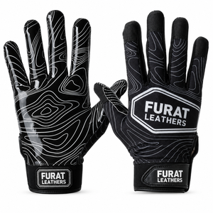 Furat <b>Silicone</b> Full Finger <b>Gloves</b> Black with White Topographic Print Moisture Wicking Non-Slip Outdoor Unisex Hook Loop Closure - Product Image 5