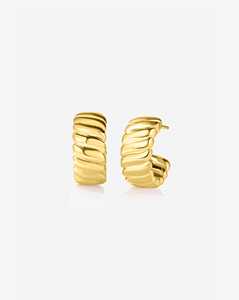 Wavy Solitaire <b>Hoop</b> <b>Earrings</b> Minimalist Chunky Classic Statement Wholesale 14k 18K <b>Solid</b> Gold Everyday Wear Fine Jewelry Huggies - Product Image 5