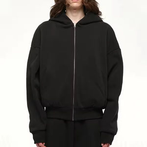 Fournisseur en gros de sweats à capuche d'hiver noirs unis brodés avec fermeture éclair, coupe classique, élégants, 100% coton, fabrication Star - Product Image 1