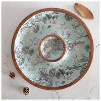 Assiette de service en bois à motif floral, peinte à la main, design minimaliste, non toxique, écologique, faite à la main pour servir des amuse-gueules lors de fêtes