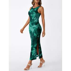 Vestido Maxi Bodycon sin Mangas con Estampado Floral para Mujer, Ajustado, para Fiesta o Club, con Abertura Lateral Fruncida, Talla Grande B0DYYGNTNY TRDOOEO0404 - Product Image 1