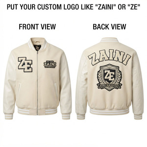 ZAINI Premium 400 GSM Wool Blend Windproof High Street Style Varsity <b>Jacket</b> for Body <b>Faux</b> <b>Leather</b> Sleeves Contrast Panels - Product Image 1