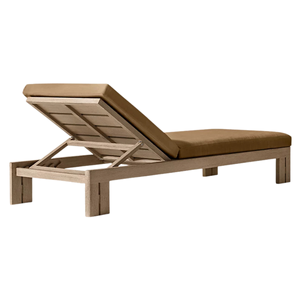 Chaise longue minimaliste moderne en teck massif, cadre ouvert, dossier réglable, pour extérieur, piscine, hôtel, villa, mobilier de resort - Product Image 5