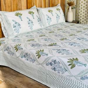 Juego de Sábanas con Estampado Artesanal Sanganeri de la India, Sábanas con Funda de Almohada - Product Image 5