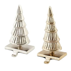 Soporte de metal plateado de lujo para calcetines navideños, gancho doble para chimenea con diseño de árbol de Navidad, base pesada y resistente, decoración navideña. - Product Image 4