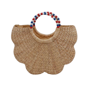 กระเป๋าถือสานมือจากผักตบชวา ลายรักชาติ พร้อมหูจับทรงกลมและโบว์ริบบิ้น เหมาะสำหรับใส่ไปเที่ยวทะเลหรือชุดลำลองในวันหยุด จากเวียดนาม - Product Image 2