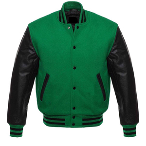 Vestes de baseball pour hommes Napoleon en laine noire avec manches en cuir véritable noir, style universitaire, vente en gros - Product Image 3