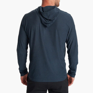 Custom High Quality Men's Dark Blue Long Sleeve Hooded Fishing Shirt Quick Dry UPF 50 Solid Color Pullover <b>Top</b> - Product Image 2