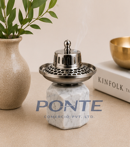 Modern White Marble Bakhoor Burner With Brushed Stainless Steel Lid Premium <b>Decorative</b> Incense Holder For Home And Office Usage - Product Image 2