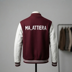 Chaqueta Blanca y Marrón para Hombre, Estilo Preppy, Logotipo Bordado, Cierre de Cremallera Frontal, Corte Regular, Ropa de Otoño - Product Image 2