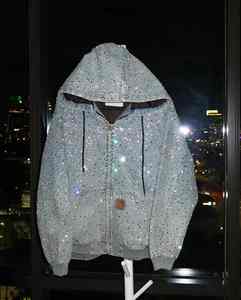 Sweat à capuche oversize en coton avec fermeture éclair et strass diamantés, style punk, pour homme, par un créateur fabricant - Product Image 1