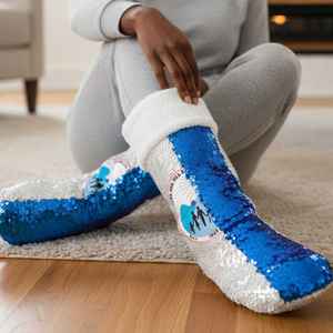 Calcetín Navideño Reversible con Lentejuelas Jack and Jill, Puño de Felpa Suave, Decoración Festiva Brillante para Chimenea - Product Image 6