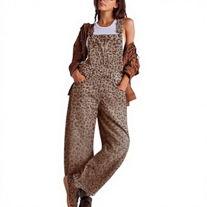 <b>Women</b> Leopard Print <b>Overalls</b> High Waist Loose Full Length Jumpsuit with Pockets Casual Sleeveless - Product Image 4