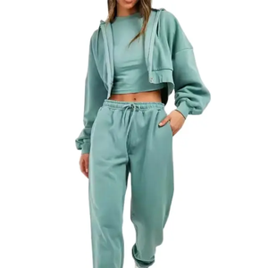 Ensemble de survêtement pour femme en tricot noir à capuche, 2 pièces, sweat-shirt à manches longues, pantalon de jogging, vêtements de sport décontractés, toutes saisons, coupe classique - Product Image 1