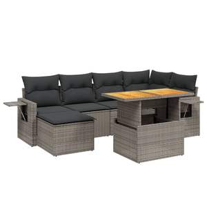 Grey Pe <b>Rattan</b> Garden <b>Sofa</b> Set 6 Seater With Storage Outdoor Furniture Contemporary Design - Product Image 2