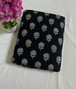 Eco-Friendly Black White Hand Block Print Cotton <b>Fabric</b> Floral Buti Sanganeri Indian Dress Sewing <b>Fabric</b> for Girls Boys - Product Image 1