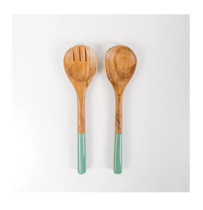 Ensemble de cuillères de cuisine en bois émaillé imprimé, couleur bois naturel, artisanat élégant, cuillères à salade - Product Image 1