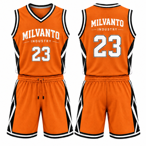 Conjunto de Uniforme de Baloncesto Personalizado Naranja para Hombre |   Camiseta y Pantalones Cortos de Baloncesto Sublimados |   Uniforme de Baloncesto sin Mangas con Cuello en V - Product Image 1