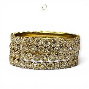 Ethnic Style Pearl <b>Crystal</b> Stainless Steel Gold Plated Kashmiri Bangles Set Women Wholesale Indian Wedding Fashion Jewelry Low - Product Image 3