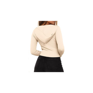 Ladies <b>Cropped</b> <b>Zip</b> Hoodie Rib Knit Slim Fit Long Sleeve Fashion Casual Top for women - Product Image 2