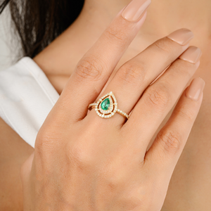 14K Pear Cut Emerald and Diamond Wedding Ring for Women - Product Image 6
