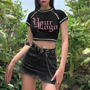 T-shirt court décontracté personnalisé pour femme 100 % coton à séchage rapide avec logo personnalisé et surpiqûres contrastées - Product Image 6