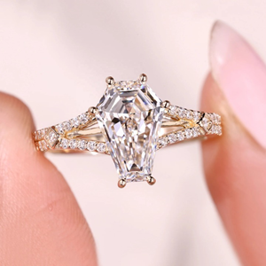 Anillo de compromiso y boda de diamante de 2.18 quilates con corte ataúd y tallo dividido, cultivado en laboratorio, joyería de oro de 14k, anillo de eternidad vermeil - Product Image 1