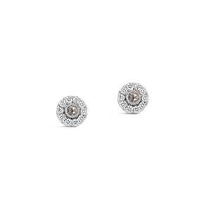 Boucles d'oreilles clous en or blanc massif 14 carats avec diamants de laboratoire taille rose 0,12 ct F/VS et diamants taille brillant rond 0,44 ct D/E-VVS/VS - Product Image 1