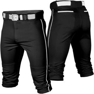 Pantalon de baseball noir pour homme, coupe ajustée, en polyester anti-humidité, avec ceinture, couleur unie, grandes tailles, protection UV, bandes latérales - Product Image 2