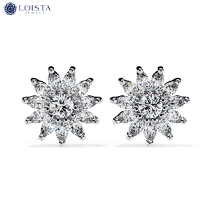 Pendientes de Diamantes Cultivados en Laboratorio, Corte Brillante Redondo, Chapados en Oro, con Certificación IGI, Joyería de Lujo para Mujer - Product Image 3