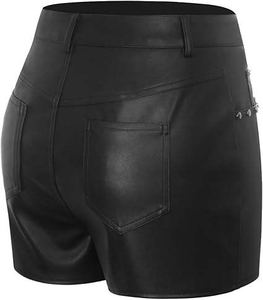 Shorts en cuir pour femme coupe droite, collection été 2025, style disco, taille mi-haute, respirant, tricoté, pour boîte de nuit, effet push-up fessier - Product Image 3