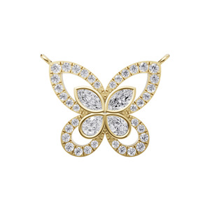 Pendentif papillon en or 18 carats avec diamant de laboratoire certifié IGI Aarinya pour femme - Pierres latérales rondes, marquise et poire - Cadeau de mariage, breloque - Product Image 3