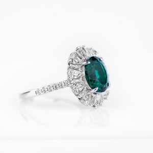 Luxury Womens 18K Solid <b>Gold</b> Emerald Cut <b>Cocktail</b> <b>Ring</b> Diamond Baguette Flower Halo Statement Fine Jewelry Gift for Her - Product Image 3