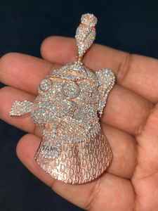 Pendentif Moissanite Smoker's Club Face Coupe Ronde Diamant Hip Hop Charme avec Argent 925 Sertie de Pierres Bijoux Fins Pendentifs & Breloques - Product Image 5