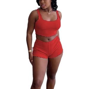 Wholesale Custom Women's 2-Piece Crop <b>Top</b> Shorts Sets Short Sleeve Crew Neck Solid Color Sporty Activewear Spring Summer Wear - Product Image 5