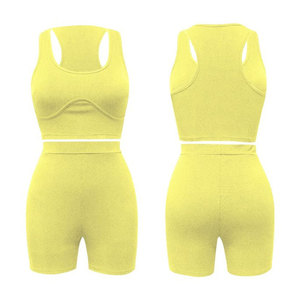 Nuevo conjunto deportivo de alta calidad para mujer, personalizado por el fabricante, con pantalones cortos de yoga y sujetador, para entrenamiento, gimnasio, fitness y deportes. - Product Image 1
