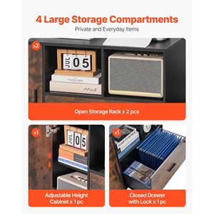 Armadietto Portadocumenti Mobile Regolabile con Ripiani Aperti e Vano Laterale Chiudibile in Legno, Spedizione Gratuita - Product Image 4