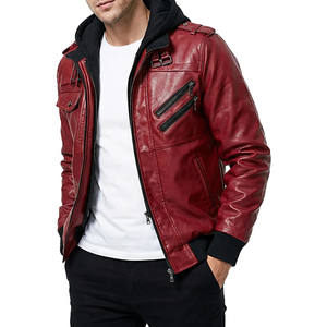 <b>Men's</b> Solid Color Leather Hooded <b>Biker</b> <b>Jacket</b> - Fully Customizable Motorcycle <b>Jacket</b> <b>Men's</b> Leather <b>Biker</b> <b>Jacket</b> - Product Image 3