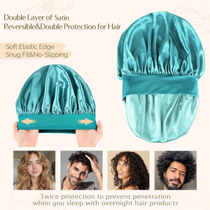 Custom Logo Satin Silk Bonnet for Women <b>Extra</b> <b>Large</b> Double Layer Sleep Cap Adjustable Wide Band Hair Protection Night Bonnet - Product Image 6