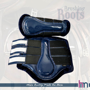 Premium Dark Navy Blue Patent Faux Leather Horse Shockproof <b>Brushing</b> <b>Boot</b> Matching Fur Padded Glitter Velcro Strap - Product Image 1