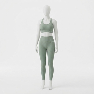 <b>Women</b> Sage Green Ribbed Yoga Set <b>Crop</b> Tank Top High Waist <b>Leggings</b> Gym Fitness Workout Activewear Two Piece Set - Product Image 1