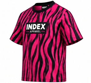 T-shirt sportif rose à imprimé animalier pour homme Index Apparel, manches courtes, col rond, sublimation par transfert - Product Image 4