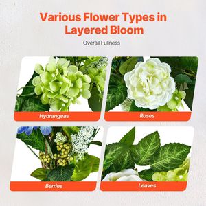 23 pollici di ortensie e rose bianche verdi artificiali blu per tutto l'anno ghirlanda decorativa malloppo - Product Image 4