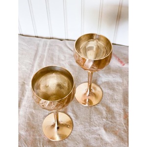 Handmade Brass <b>Wine</b> <b>Goblets</b> Bell Shape Long Stem Glam Party Set of 2 Metal <b>Goblets</b> - Product Image 3