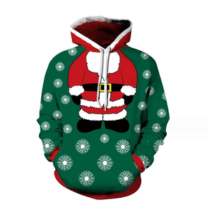 Men's Christmas Santa Graphic <b>Hoodie</b> Green Snowflake Print Pullover Sweatshirt Winter <b>Fleece</b> Top - Product Image 1