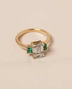 925 <b>Silver</b> Moissanite <b>Ring</b> <b>Emerald</b> Cut Trilogy Engagement Wedding Band for Women Rhodium Plated Jewelry - Product Image 1